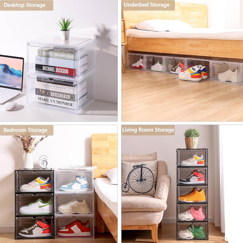 Attelite Clear Shoe Box Plastic Stackable Upgraded 6 Pack Shoe Storage Box Organizer with Clear Large Magnetic Door for Display Sneakers Easy Assembly, White - Image 5